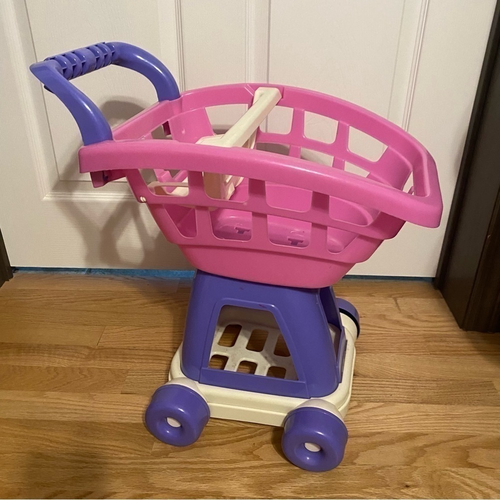 Plastic Shopping Cart Kids Toy Pink Purple Pretend Grocery - Picture 4 of 5